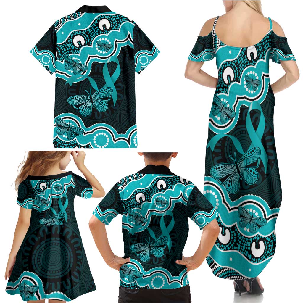 Cyan Ribbon PTSD Awareness Month Family Matching Summer Maxi Dress and Hawaiian Shirt Aboriginal Art - Aussie Hoodie