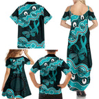 Cyan Ribbon PTSD Awareness Month Family Matching Summer Maxi Dress and Hawaiian Shirt Aboriginal Art - Aussie Hoodie