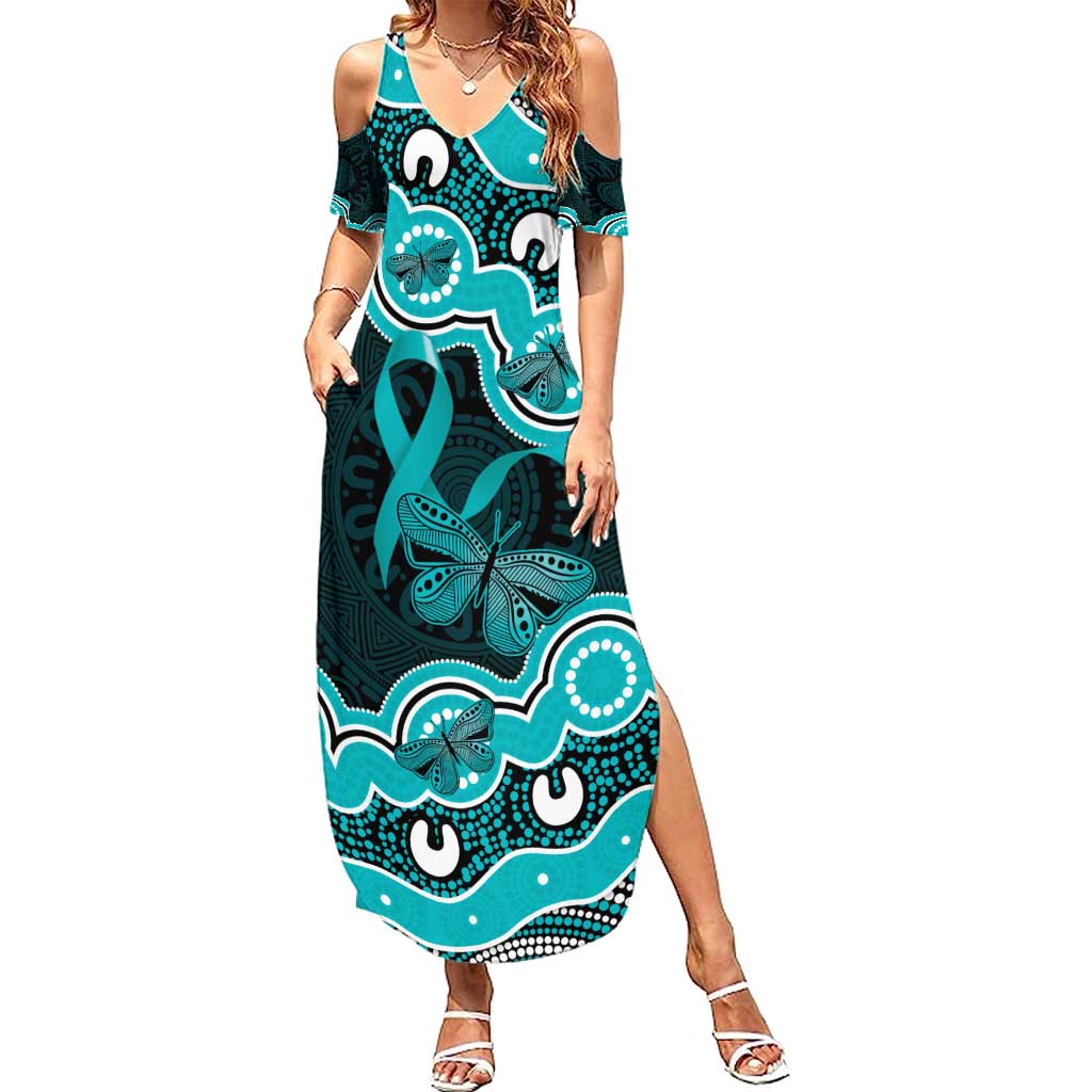 Cyan Ribbon PTSD Awareness Month Family Matching Summer Maxi Dress and Hawaiian Shirt Aboriginal Art - Aussie Hoodie