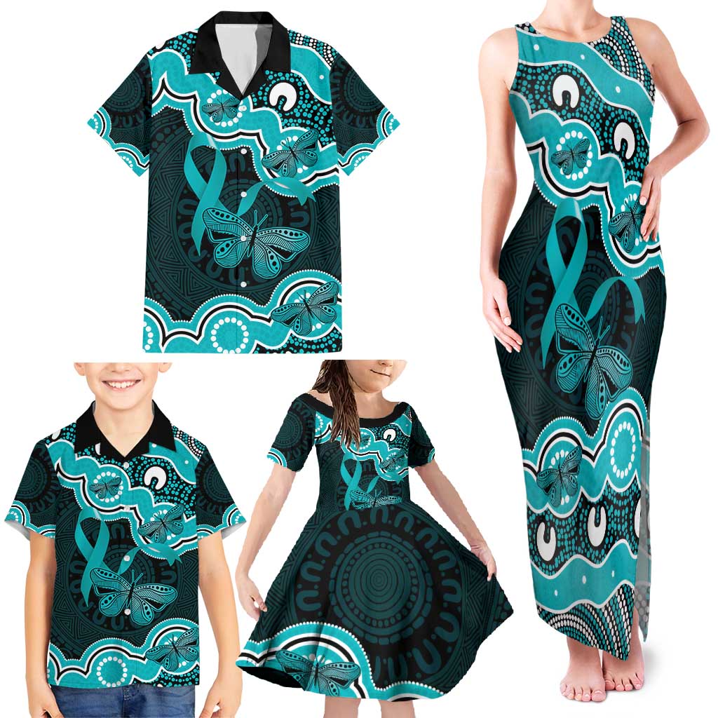 Cyan Ribbon PTSD Awareness Month Family Matching Tank Maxi Dress and Hawaiian Shirt Aboriginal Art - Aussie Hoodie