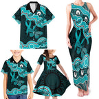 Cyan Ribbon PTSD Awareness Month Family Matching Tank Maxi Dress and Hawaiian Shirt Aboriginal Art - Aussie Hoodie