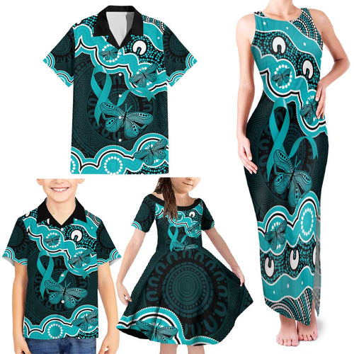 Cyan Ribbon PTSD Awareness Month Family Matching Tank Maxi Dress and Hawaiian Shirt Aboriginal Art - Aussie Hoodie