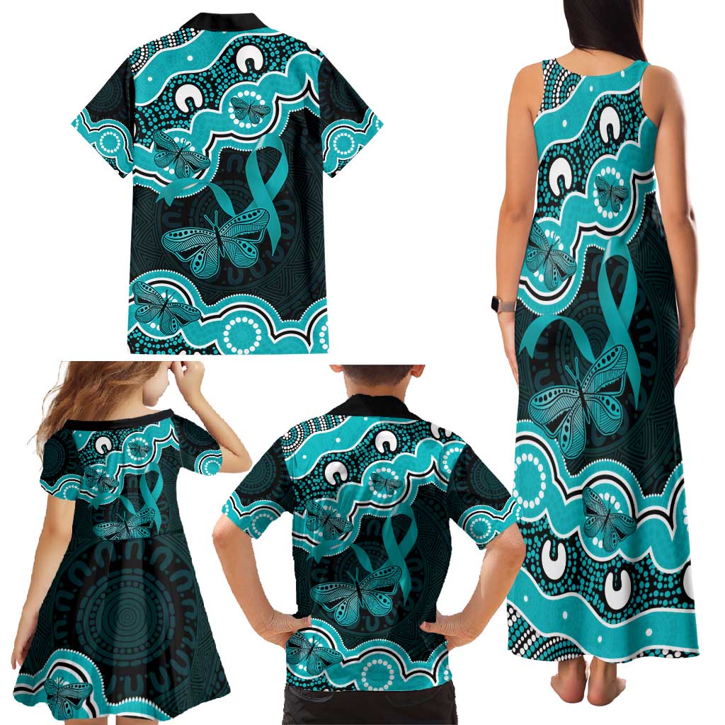 Cyan Ribbon PTSD Awareness Month Family Matching Tank Maxi Dress and Hawaiian Shirt Aboriginal Art - Aussie Hoodie