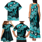Cyan Ribbon PTSD Awareness Month Family Matching Tank Maxi Dress and Hawaiian Shirt Aboriginal Art - Aussie Hoodie