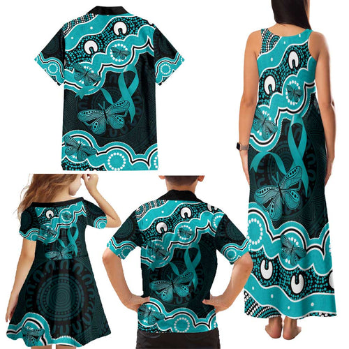 Cyan Ribbon PTSD Awareness Month Family Matching Tank Maxi Dress and Hawaiian Shirt Aboriginal Art - Aussie Hoodie