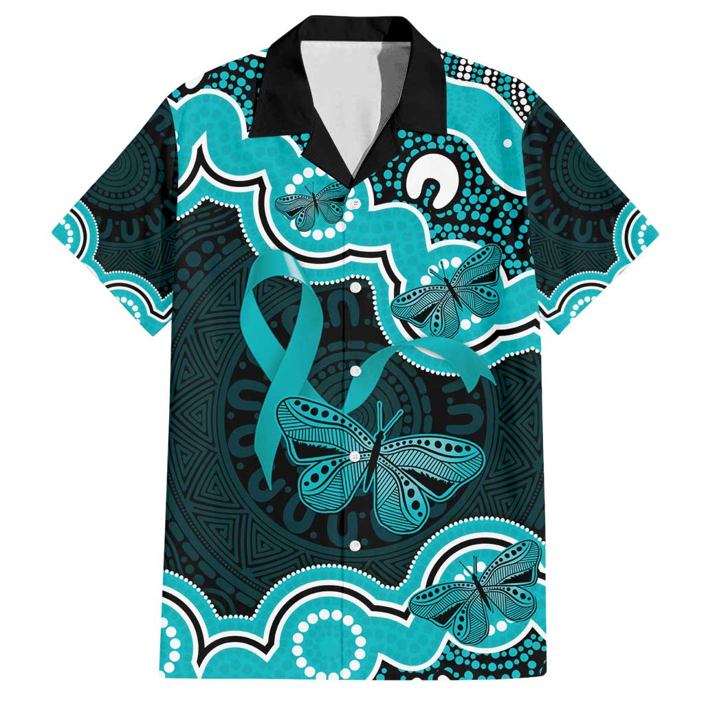 Cyan Ribbon PTSD Awareness Month Family Matching Tank Maxi Dress and Hawaiian Shirt Aboriginal Art - Aussie Hoodie