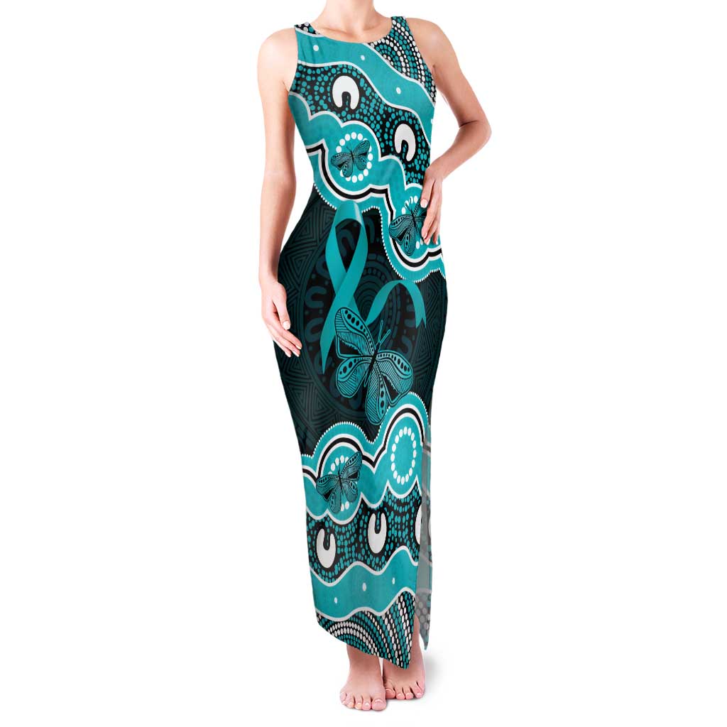 Cyan Ribbon PTSD Awareness Month Family Matching Tank Maxi Dress and Hawaiian Shirt Aboriginal Art - Aussie Hoodie