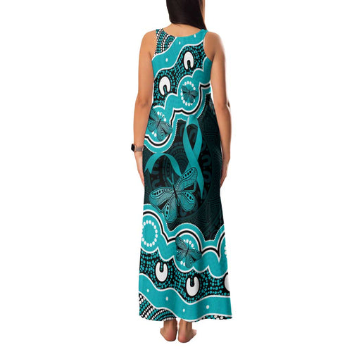 Cyan Ribbon PTSD Awareness Month Family Matching Tank Maxi Dress and Hawaiian Shirt Aboriginal Art - Aussie Hoodie