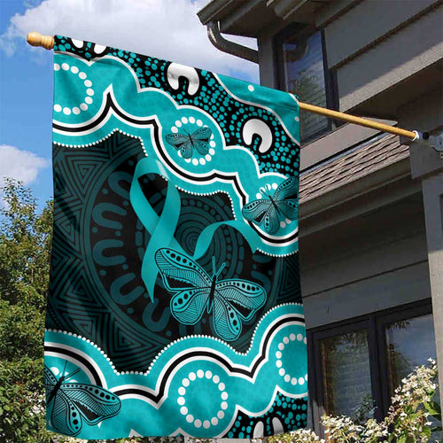 Cyan Ribbon PTSD Awareness Month Garden Flag Aboriginal Art - Aussie Hoodie