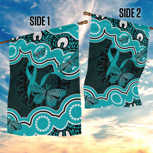Cyan Ribbon PTSD Awareness Month Garden Flag Aboriginal Art - Aussie Hoodie