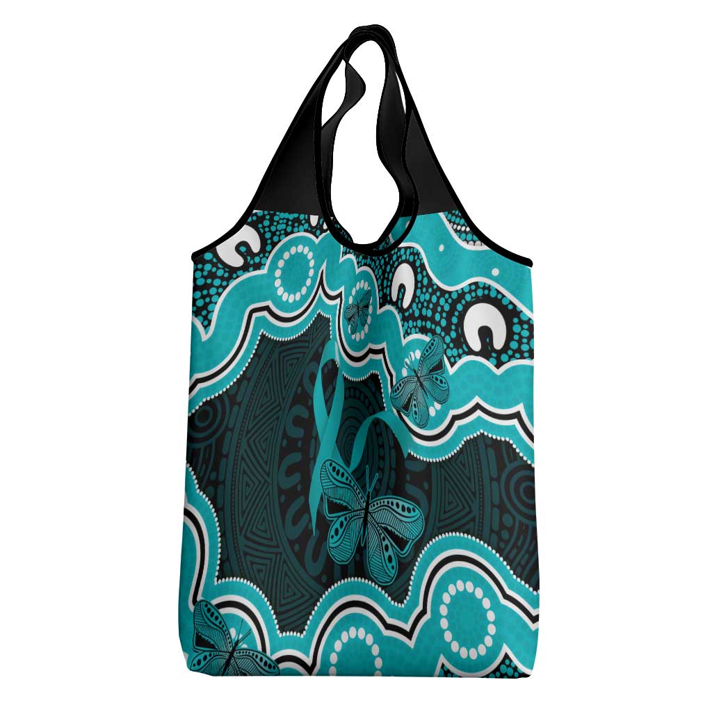 Cyan Ribbon PTSD Awareness Month Grocery Bag Aboriginal Art - Aussie Hoodie