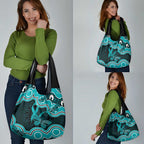Cyan Ribbon PTSD Awareness Month Grocery Bag Aboriginal Art - Aussie Hoodie