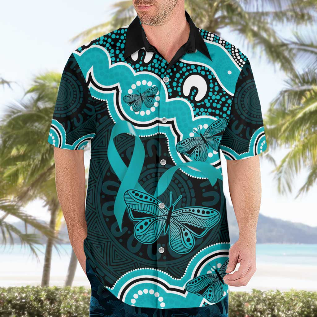 Cyan Ribbon PTSD Awareness Month Hawaiian Shirt Aboriginal Art - Aussie Hoodie