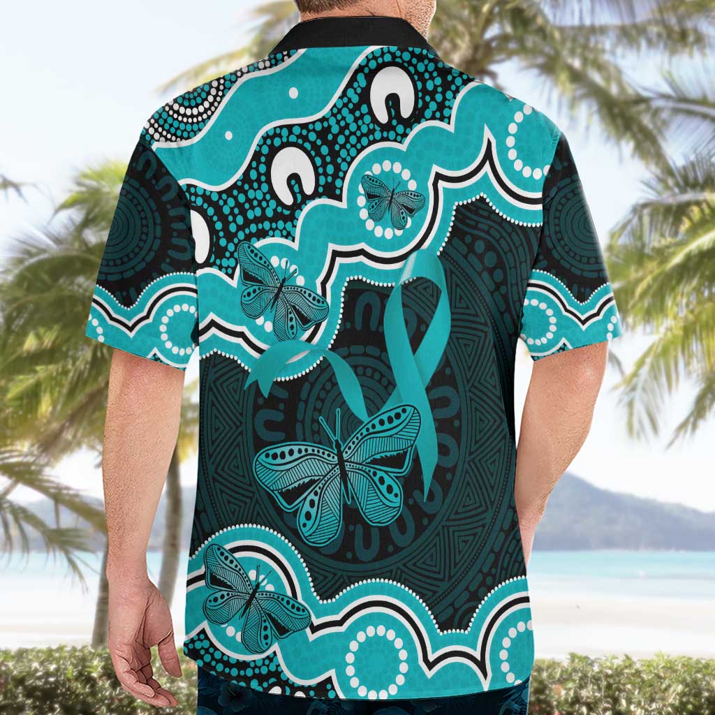 Cyan Ribbon PTSD Awareness Month Hawaiian Shirt Aboriginal Art - Aussie Hoodie