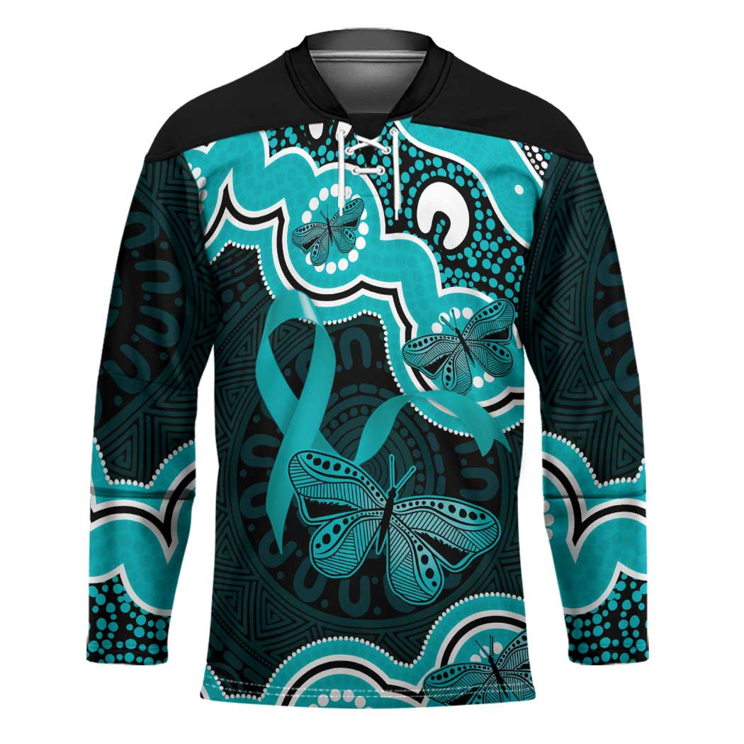Cyan Ribbon PTSD Awareness Month Hockey Jersey Aboriginal Art - Aussie Hoodie