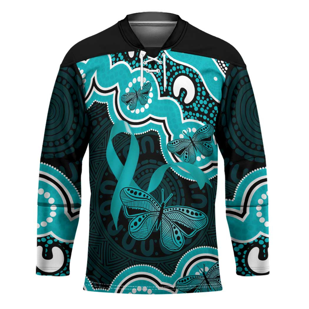 Cyan Ribbon PTSD Awareness Month Hockey Jersey Aboriginal Art - Aussie Hoodie