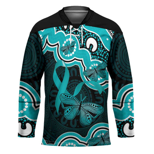 Cyan Ribbon PTSD Awareness Month Hockey Jersey Aboriginal Art - Aussie Hoodie