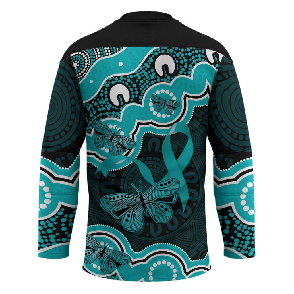 Cyan Ribbon PTSD Awareness Month Hockey Jersey Aboriginal Art - Aussie Hoodie