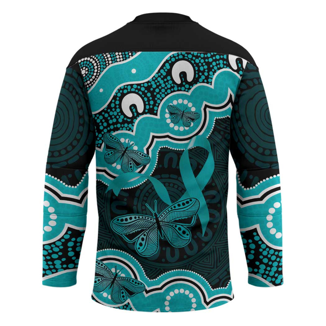 Cyan Ribbon PTSD Awareness Month Hockey Jersey Aboriginal Art - Aussie Hoodie
