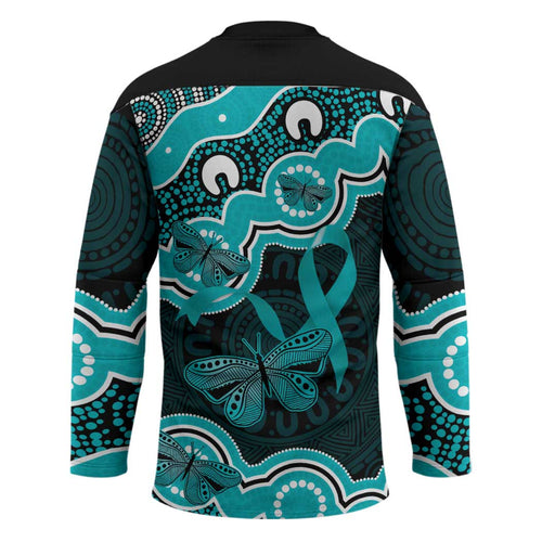 Cyan Ribbon PTSD Awareness Month Hockey Jersey Aboriginal Art - Aussie Hoodie