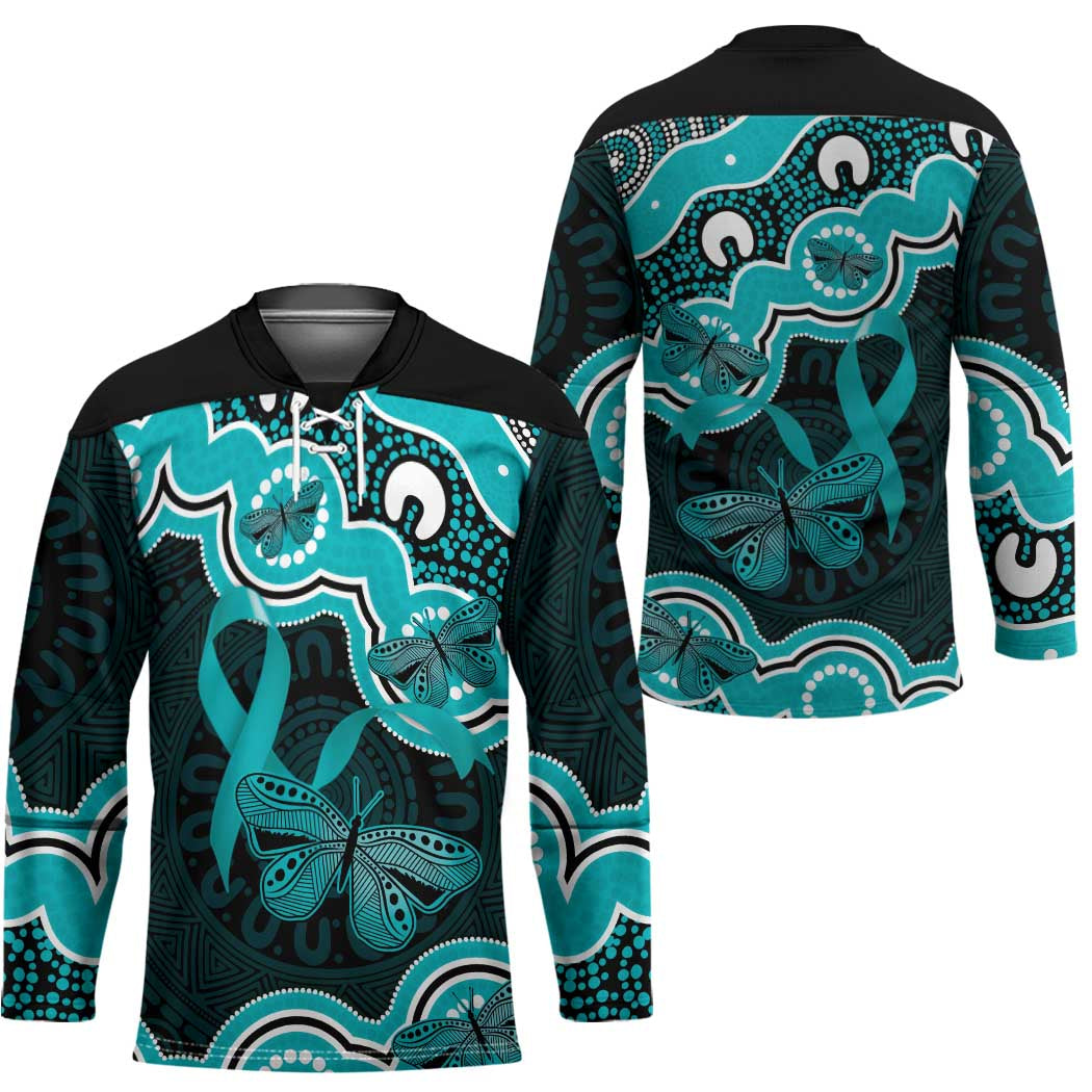 Cyan Ribbon PTSD Awareness Month Hockey Jersey Aboriginal Art - Aussie Hoodie