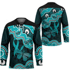 Cyan Ribbon PTSD Awareness Month Hockey Jersey Aboriginal Art - Aussie Hoodie