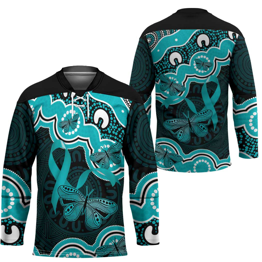 Cyan Ribbon PTSD Awareness Month Hockey Jersey Aboriginal Art - Aussie Hoodie