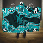 Cyan Ribbon PTSD Awareness Month Hooded Blanket Aboriginal Art - Aussie Hoodie