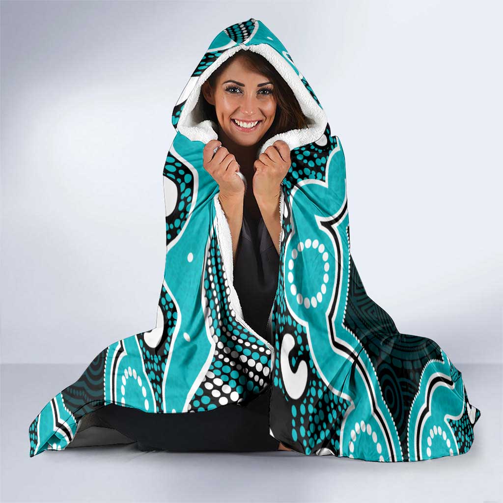 Cyan Ribbon PTSD Awareness Month Hooded Blanket Aboriginal Art - Aussie Hoodie