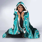 Cyan Ribbon PTSD Awareness Month Hooded Blanket Aboriginal Art - Aussie Hoodie