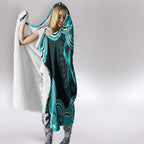 Cyan Ribbon PTSD Awareness Month Hooded Blanket Aboriginal Art - Aussie Hoodie