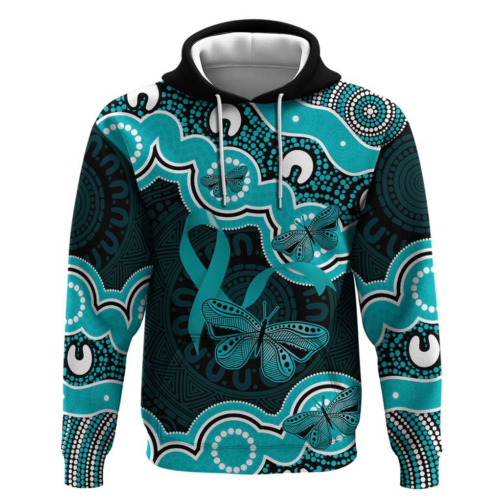 Cyan Ribbon PTSD Awareness Month Hoodie Aboriginal Art - Aussie Hoodie