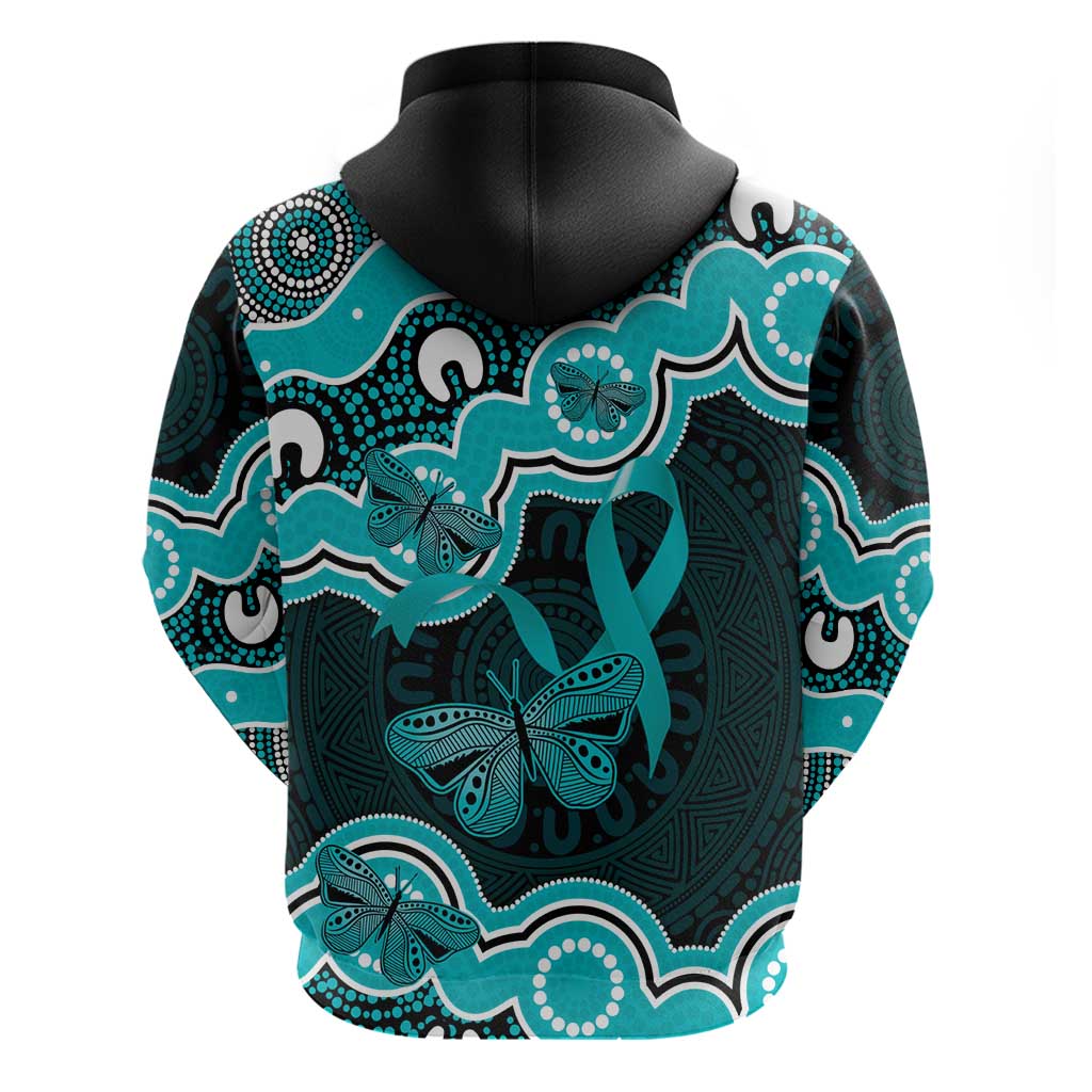 Cyan Ribbon PTSD Awareness Month Hoodie Aboriginal Art - Aussie Hoodie