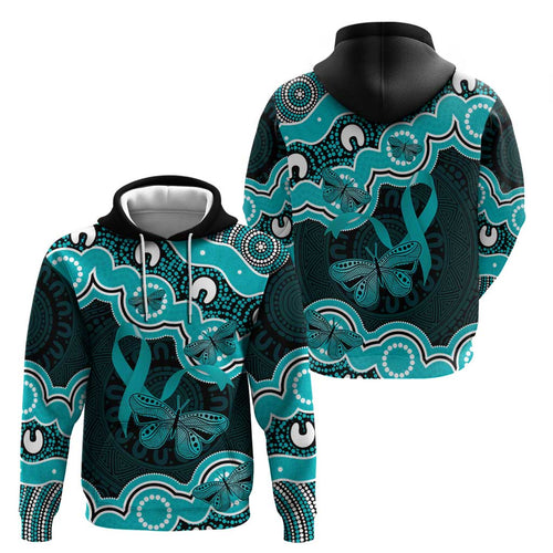 Cyan Ribbon PTSD Awareness Month Hoodie Aboriginal Art - Aussie Hoodie