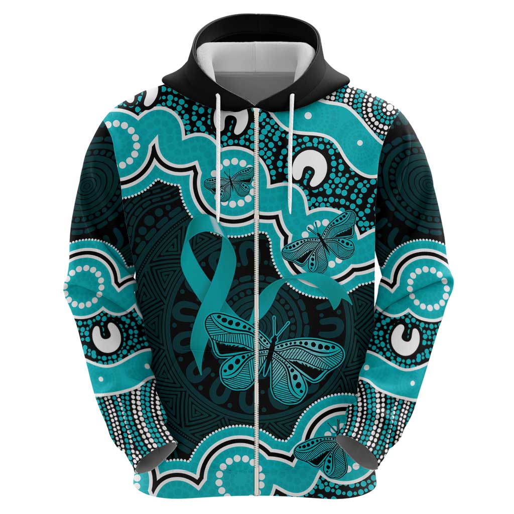 Cyan Ribbon PTSD Awareness Month Hoodie Aboriginal Art - Aussie Hoodie