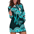 Cyan Ribbon PTSD Awareness Month Hoodie Dress Aboriginal Art - Aussie Hoodie