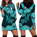 Cyan Ribbon PTSD Awareness Month Hoodie Dress Aboriginal Art - Aussie Hoodie