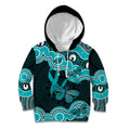 Cyan Ribbon PTSD Awareness Month Kid Hoodie Aboriginal Art - Aussie Hoodie