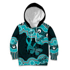 Cyan Ribbon PTSD Awareness Month Kid Hoodie Aboriginal Art - Aussie Hoodie