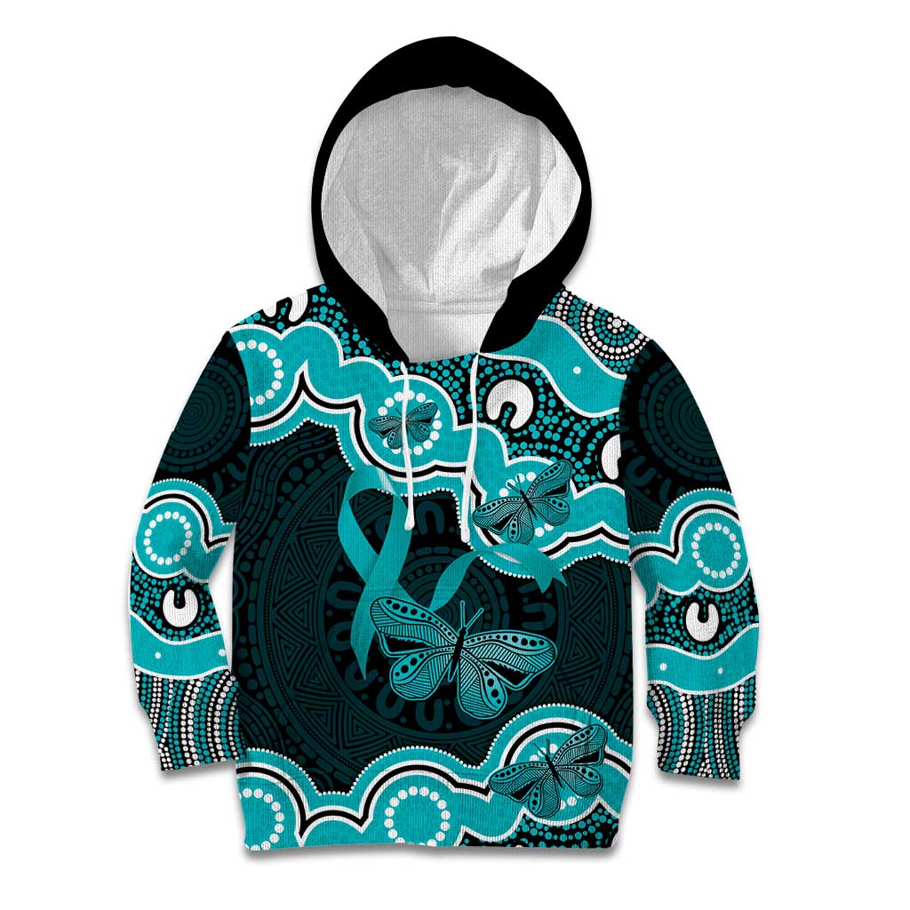 Cyan Ribbon PTSD Awareness Month Kid Hoodie Aboriginal Art - Aussie Hoodie