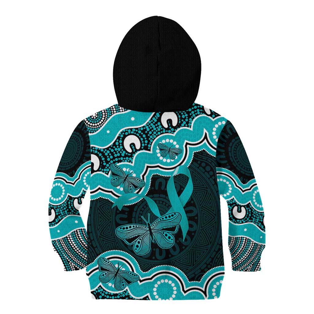 Cyan Ribbon PTSD Awareness Month Kid Hoodie Aboriginal Art - Aussie Hoodie