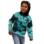 Cyan Ribbon PTSD Awareness Month Kid Hoodie Aboriginal Art - Aussie Hoodie