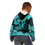 Cyan Ribbon PTSD Awareness Month Kid Hoodie Aboriginal Art - Aussie Hoodie