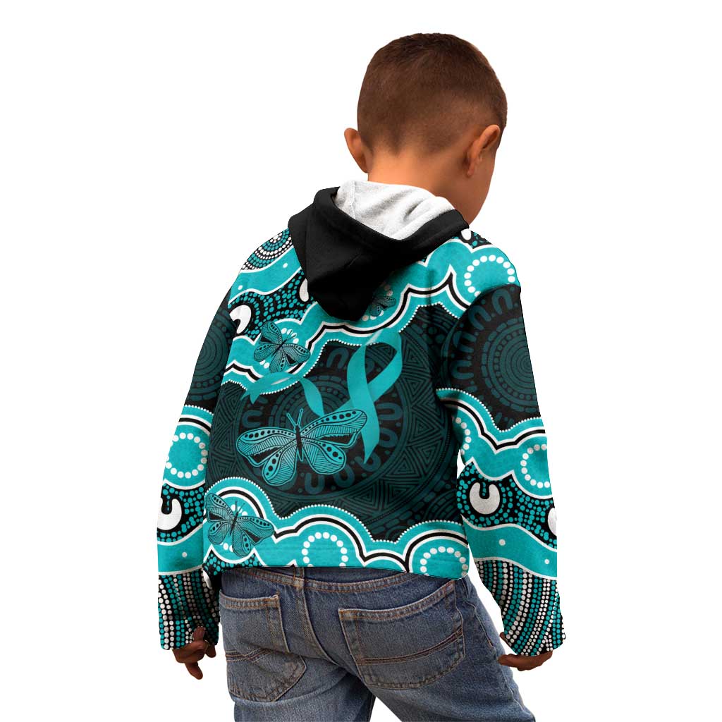 Cyan Ribbon PTSD Awareness Month Kid Hoodie Aboriginal Art - Aussie Hoodie
