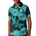 Cyan Ribbon PTSD Awareness Month Kid Polo Shirt Aboriginal Art - Aussie Hoodie