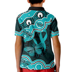 Cyan Ribbon PTSD Awareness Month Kid Polo Shirt Aboriginal Art - Aussie Hoodie