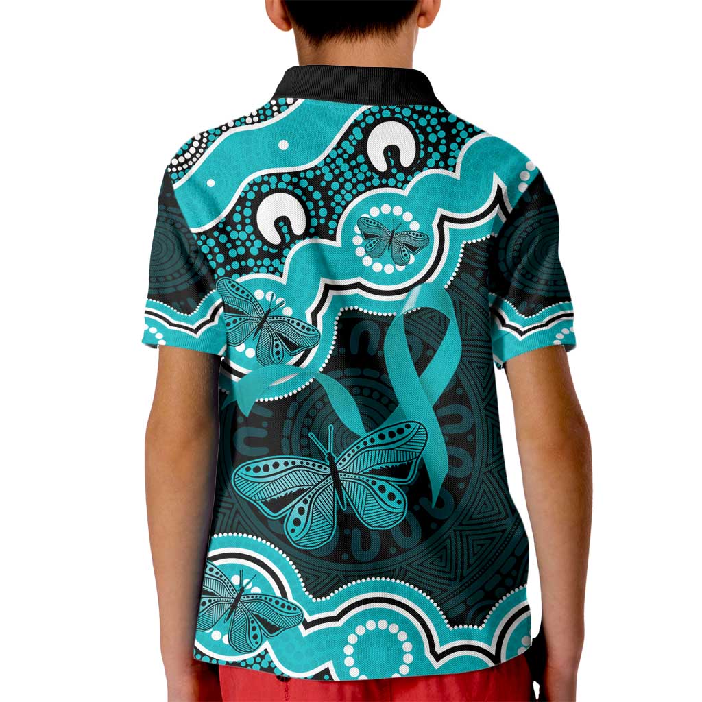 Cyan Ribbon PTSD Awareness Month Kid Polo Shirt Aboriginal Art - Aussie Hoodie