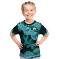 Cyan Ribbon PTSD Awareness Month Kid T Shirt Aboriginal Art - Aussie Hoodie