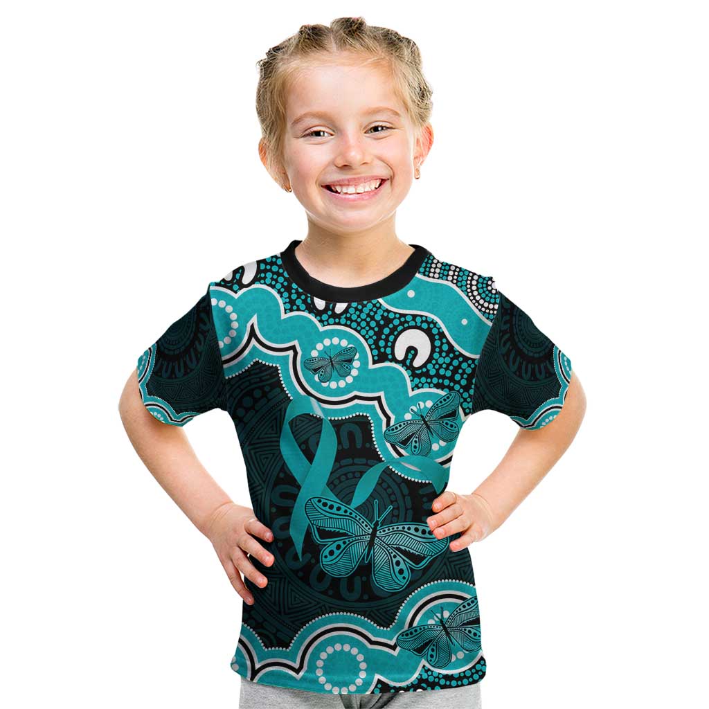 Cyan Ribbon PTSD Awareness Month Kid T Shirt Aboriginal Art - Aussie Hoodie