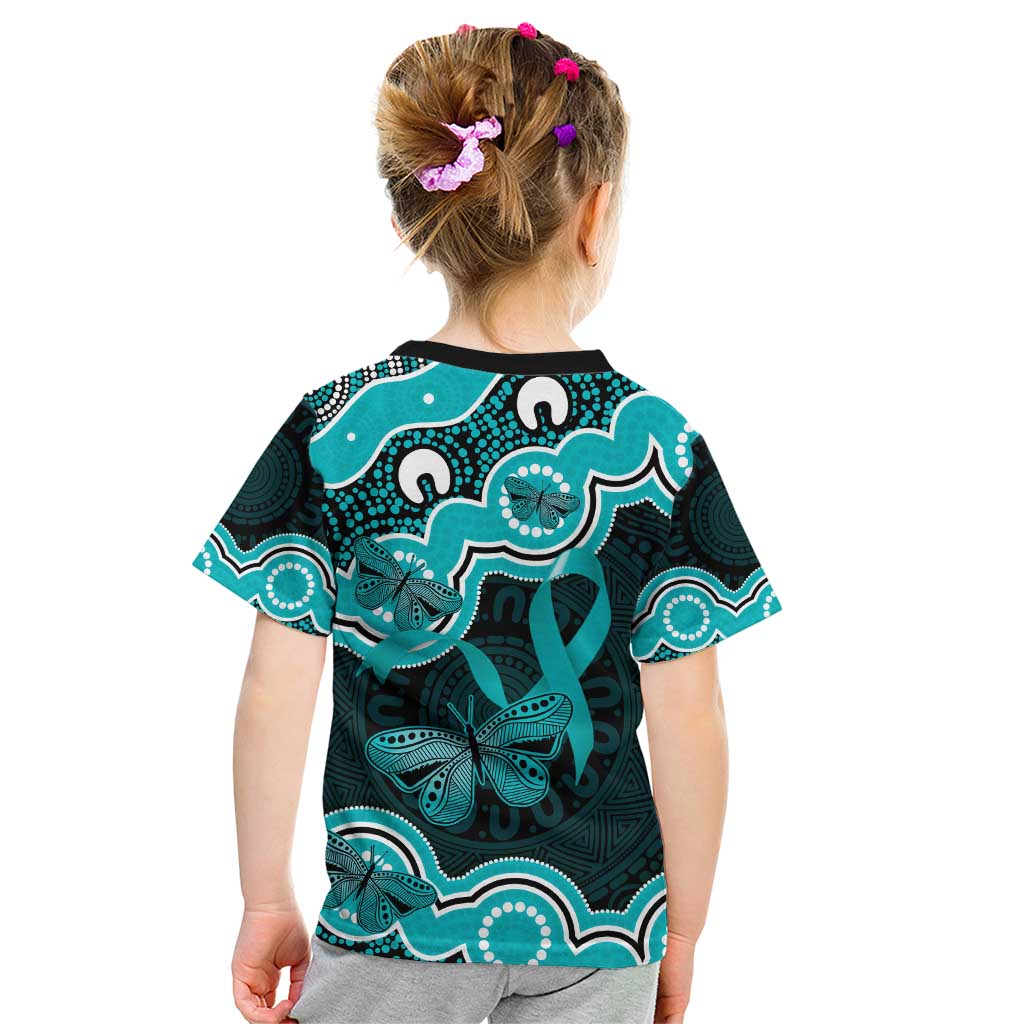 Cyan Ribbon PTSD Awareness Month Kid T Shirt Aboriginal Art - Aussie Hoodie